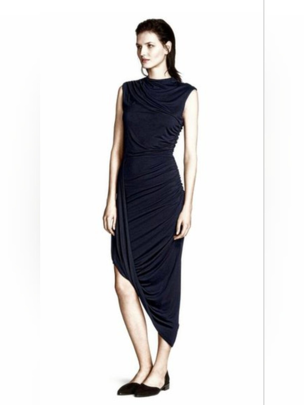 H&M Black Asymmetrical Draped Sleeveless Dress Size 4